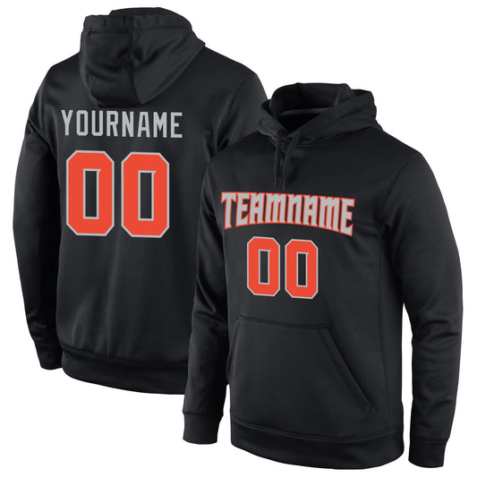 Custom Black Orange-Gray Sports  Personalized Pullover Hoodie Team Name Number