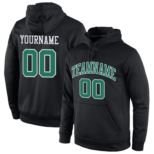Custom Black Kelly Green-White Sports  Personalized Pullover Hoodie Team Name Number