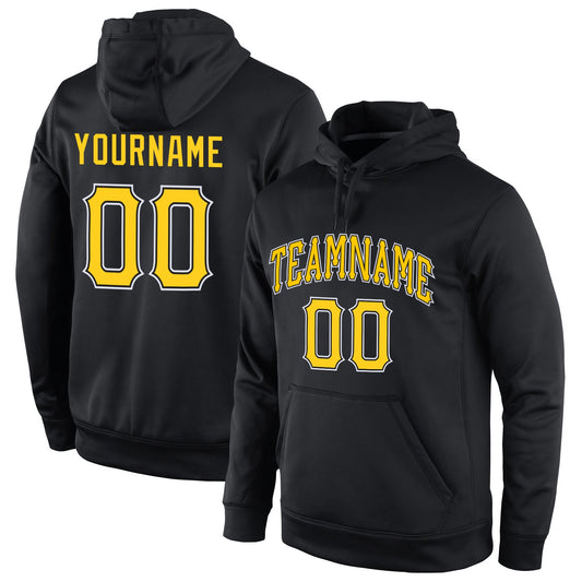 Custom Black Gold-White Sports  Personalized Pullover Hoodie Team Name Number