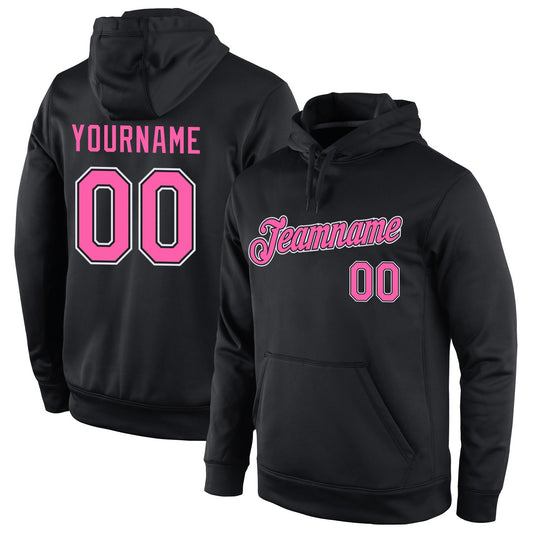 Custom Black Pink-White Sports  Personalized Pullover Hoodie Team Name Number