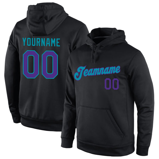 Custom Black Purple-Teal Sports  Personalized Pullover Hoodie Team Name Number