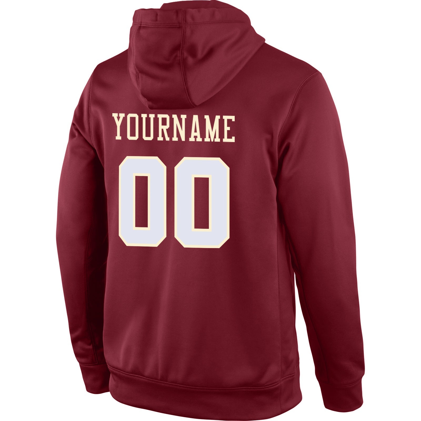 Custom Burgundy White-Cream Sports  Personalized Pullover Hoodie Team Name Number